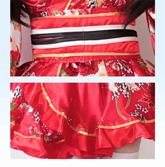 Japanese Kimono Yukata Robes Kawaii Girls Floral Printed Haori Suit Lovely Lolita Dress For Women Maid Cosplay Costume Halloween