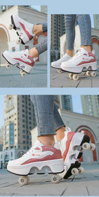 Deformation Shoes Roller Sneakers With 4 Wheels Skates Adult Kids Runaway Parkour Wheels Shoes For Women Men Youth Sport Shoes