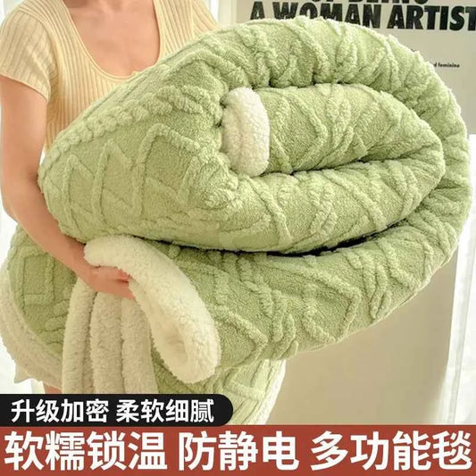 1pc Coral Fleece Blanket for Winter Thick Soft Bedspread Warm Plaids for Beds Single/Queen/King Solid Color Thow Blankets/Plaids