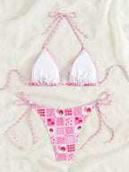 Swimsuit 2025 Female Micro Bikini Women Swimwear Summer Beachwear Women's Bathing Suit Floral Print Neck Halter Thong Bikini Set SS69