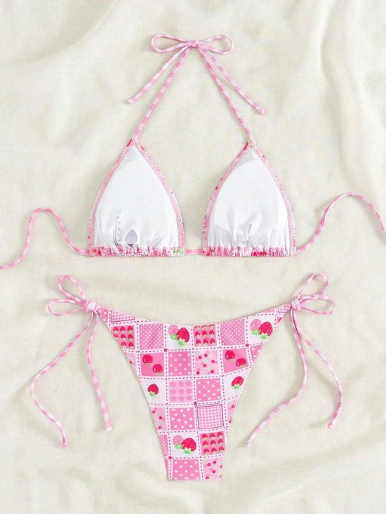 Swimsuit 2025 Female Micro Bikini Women Swimwear Summer Beachwear Women's Bathing Suit Floral Print Neck Halter Thong Bikini Set SS69