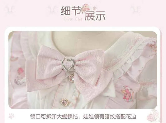 Original New Spring Summer Cute Print Short-sleeved Lolita OP Dress Japanese Sweet Girl Mass-produced Kawaii Bow Short Dresses