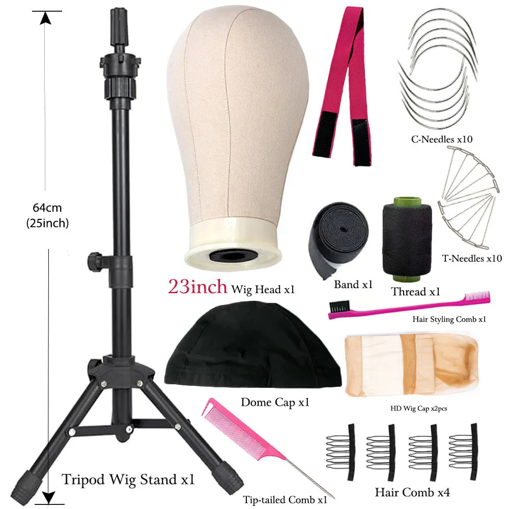 21inch 23inch Wig Head Mannequin Head with Wig Stand, Manikin Canvas Head for Wigs Making Display with Pins