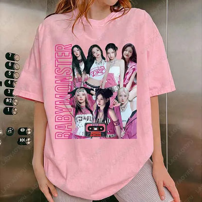 BabyMonster World Tour 2025 Sweatshirt Hello Monsters KPOP Fan Tshirt Men Women Cotton Casual Fashion Tees All Match Adult Tops