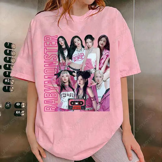 BabyMonster World Tour 2025 Sweatshirt Hello Monsters KPOP Fan Tshirt Men Women Cotton Casual Fashion Tees All Match Adult Tops
