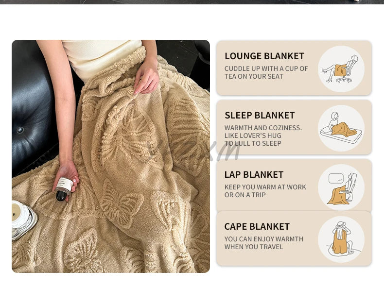 Coral Fleece Blanket with 3D Butterfly Pattern - Soft & Warm