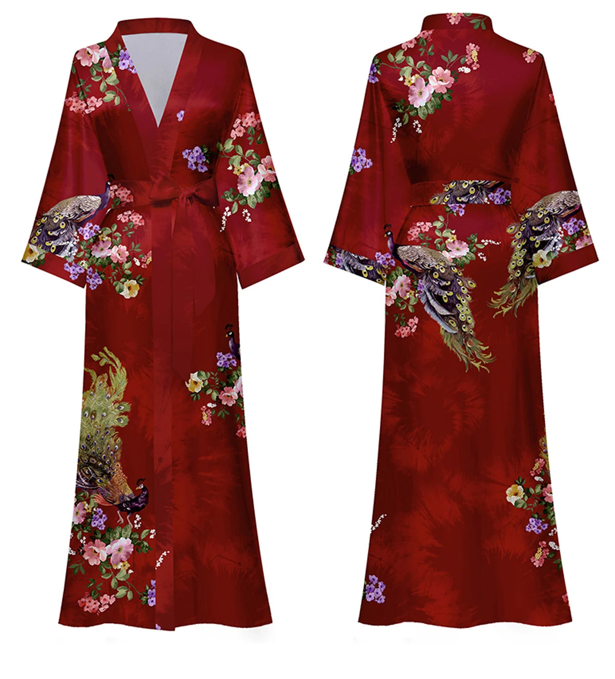 Women's Long Silk Satin Kimono Robe - Lightweight & Soft