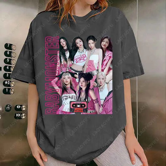BabyMonster World Tour 2025 Sweatshirt Hello Monsters KPOP Fan Tshirt Men Women Cotton Casual Fashion Tees All Match Adult Tops