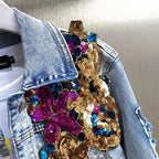 Retro Diamonds Embedding Floral Embroidery Denim Coat Spring Flowers Sequins Appliques Slim Jeans Jacket Cowboy Cardigan Jaqueta SS69