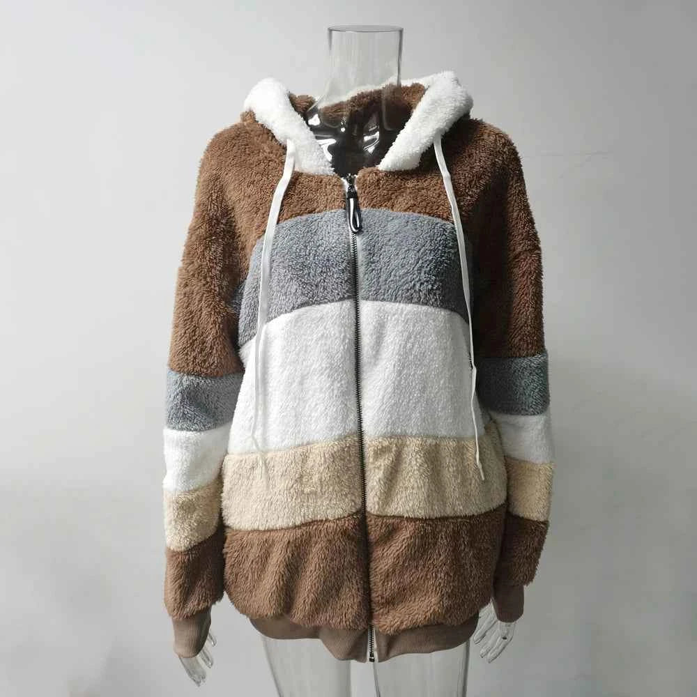 Oversized Jacket for Women Coat 2025 Autumn Winter Warm Plush Pocket Hooded Streetwear Loose Lady Zipper Cashmere Outerwear Coat