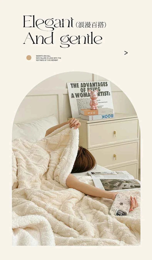 1pc Coral Fleece Blanket for Winter Thick Soft Bedspread Warm Plaids for Beds Single/Queen/King Solid Color Thow Blankets/Plaids