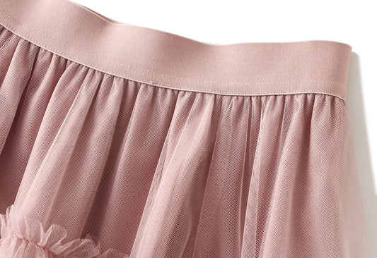 Fashionable Tiered Tulle Maxi Skirt for Women 2024 New Elegant High Street A Line High Waist Mesh Long Skirt Female Pink