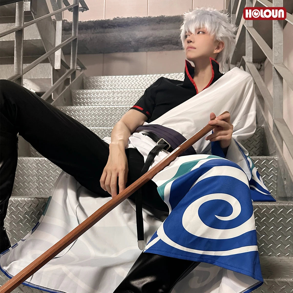 HOLOUN Gintama Anime Sakata Gintoki Cosplay Costume Wig Kimono Top Pants Cos Convention Halloween Christmas Gift SS69