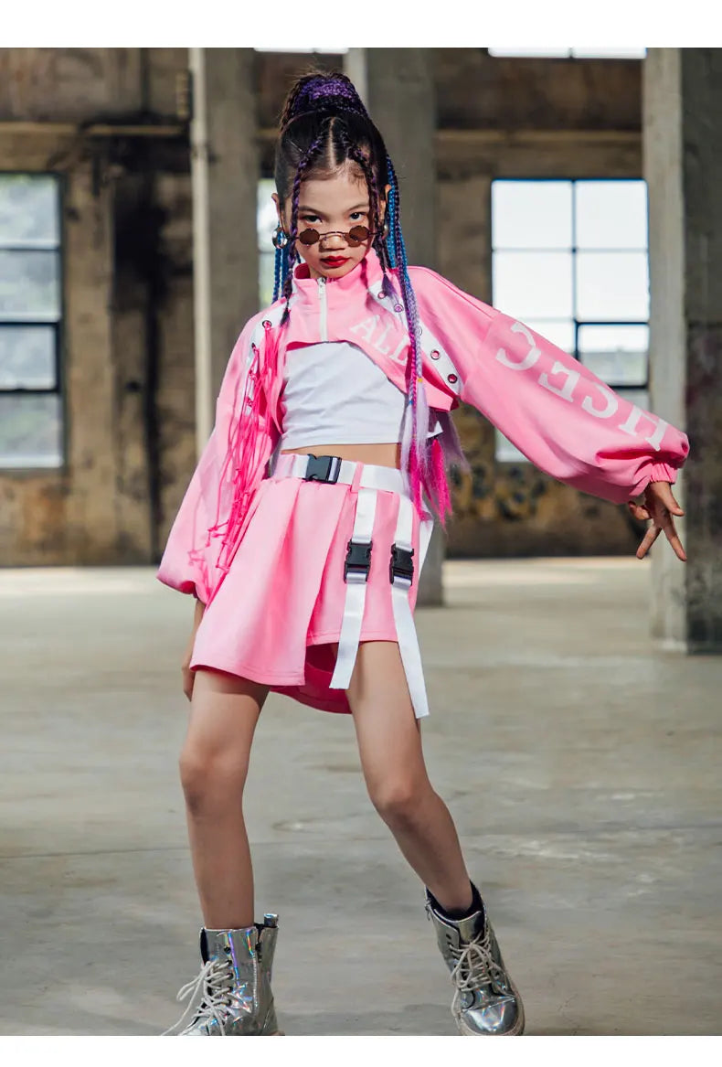 ZZL K-pop Stage Girls' Fashionable Outfit Jazz Dance Performance Suit Kids Hip-hop Fashion Costume Cool Children's Runway Wear SS69