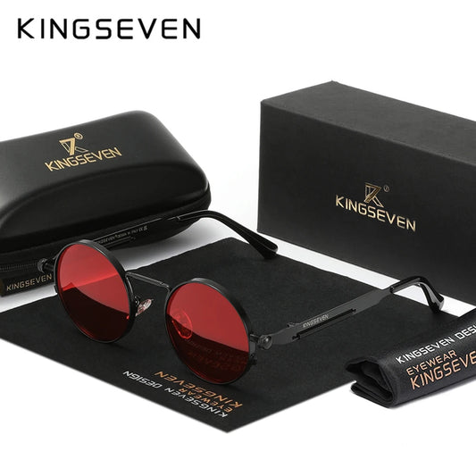 KINGSEVEN Round Sunglasses for Men Polarized Steampunk Sun Glasses For Women Vintage Style UV400 Eyewear Accessory Oculos SS69 14.69 Black ClearRed