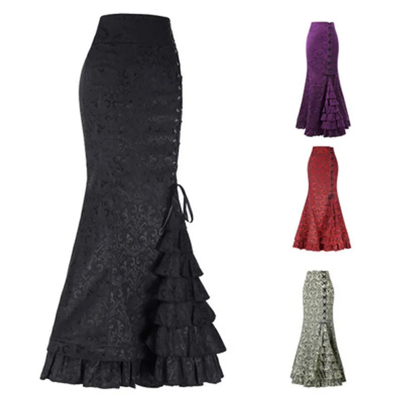 Gothic Fish Tail Skirt - High Waisted Lace-Up Trumpet Skirt