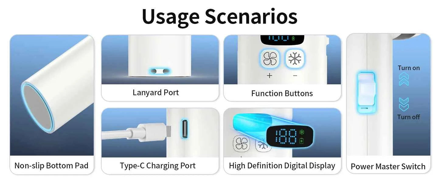 Outdoor Portable Mini Fan Handheld Fan with LED Display Semiconductor Refrigeration 100 Wind Speeds USB Rechargeable Battery Fan