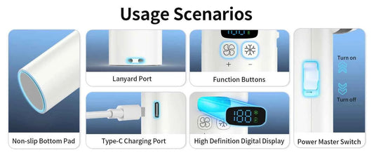 Outdoor Portable Mini Fan Handheld Fan with LED Display Semiconductor Refrigeration 100 Wind Speeds USB Rechargeable Battery Fan