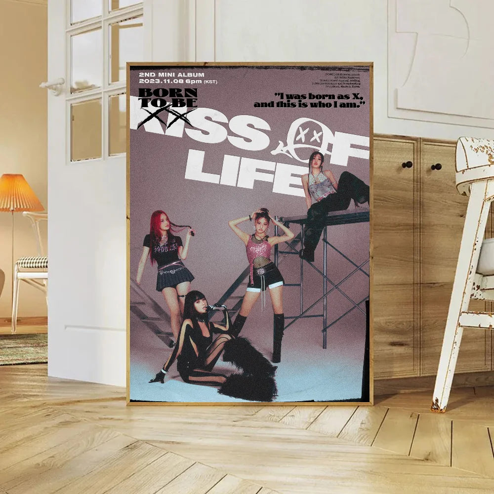 Kpop Girl Group Kiss Of Life Poster Self-adhesive Art Waterproof Paper Sticker Coffee House Bar Room Wall Decor SS69 12.69 40x60cm No Frame / z4