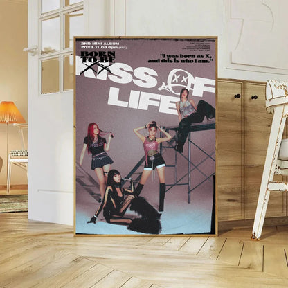Kpop Girl Group Kiss Of Life Poster Self-adhesive Art Waterproof Paper Sticker Coffee House Bar Room Wall Decor SS69 12.69 40x60cm No Frame / z4