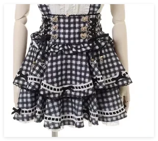 Original Japanese Mines Lolita Strap Skirts Women High Waist and Thin Frilly Pleated Skirt College Style Liz Girl Plaid Skirt