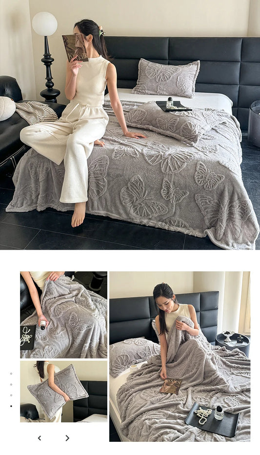 Coral Fleece Fabric Autumn Blanket with Exquisite 3D Butterflys Soft Comfortable Warm Winter Sofa Blankets Four Seasons Blanket