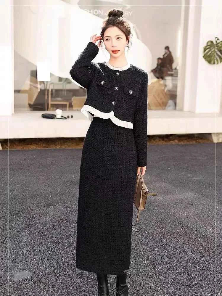 Fleece Lined Women's Two Piece Set Hot Sale Of The Season New Style Minimalist Chic Perfume Wind Suit Skirt Comfortable Casua...