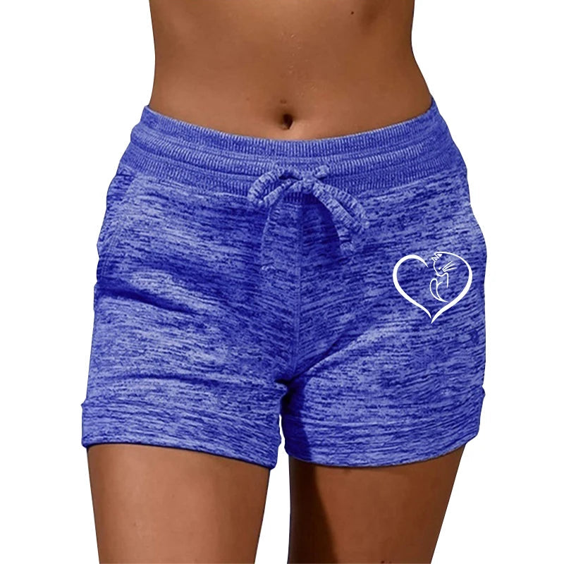 Summer Women's Shorts Printing Elastic High Waist Casual Sport Fitness Running Oversize Female Sweatpants SS69 12.69 blue / 4XL