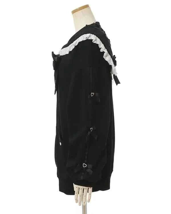 Japanese Liz Mine Mass-Produced Sailor Collar Ribbon Bow Sweet Hoodies Women Autumn Preppy Style Y2K Cute Oversized Sweatshirt