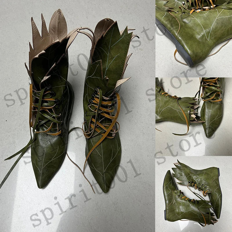 2026 Medieval Gothic Retro Elf Witch Leaves Lace Up Shoes For Women  Men Cosplay Costume Carnival Party Knight Boots Accessories