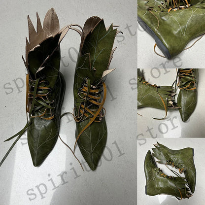 2026 Medieval Gothic Retro Elf Witch Leaves Lace Up Shoes For Women  Men Cosplay Costume Carnival Party Knight Boots Accessories