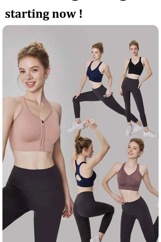 CZGUKE Women's zipper sports bra vest plus size shock resistant bra women's yoga running fitness bra women's underwear