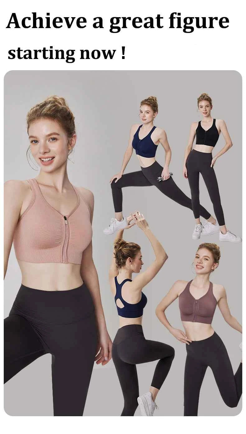 CZGUKE Women's zipper sports bra vest plus size shock resistant bra women's yoga running fitness bra women's underwear