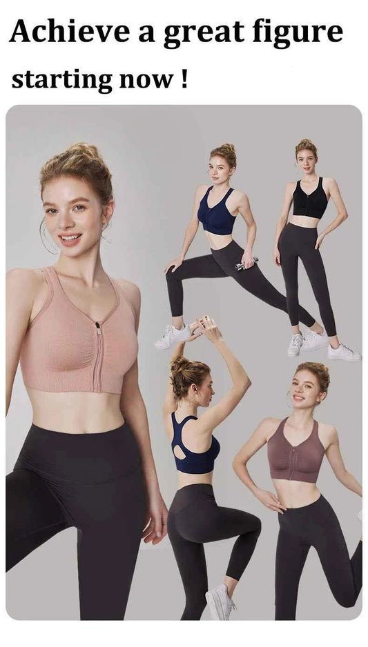 CZGUKE Women's zipper sports bra vest plus size shock resistant bra women's yoga running fitness bra women's underwear