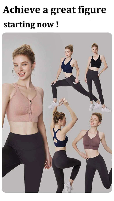 CZGUKE Women's zipper sports bra vest plus size shock resistant bra women's yoga running fitness bra women's underwear