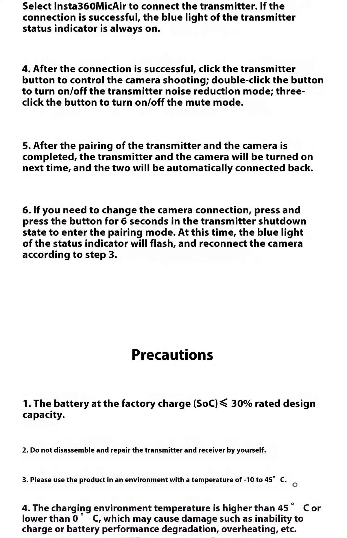 Insta360 X5 Mic Air Transmitter 48khz High-Quality Noise Reduction Compatibility Flow 2 Pro Custom  Recording Upport One-Click