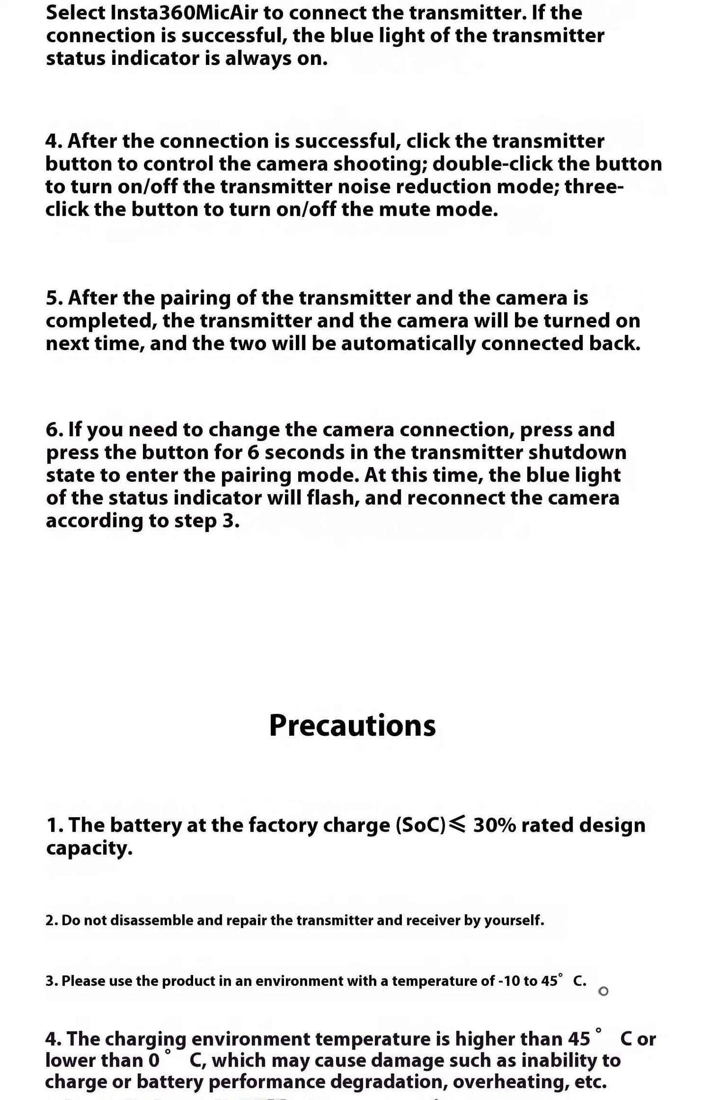 Insta360 X5 Mic Air Transmitter 48khz High-Quality Noise Reduction Compatibility Flow 2 Pro Custom  Recording Upport One-Click