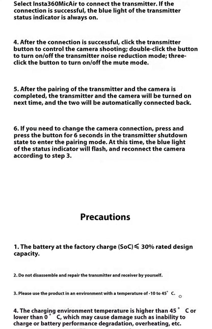 Insta360 X5 Mic Air Transmitter 48khz High-Quality Noise Reduction Compatibility Flow 2 Pro Custom  Recording Upport One-Click