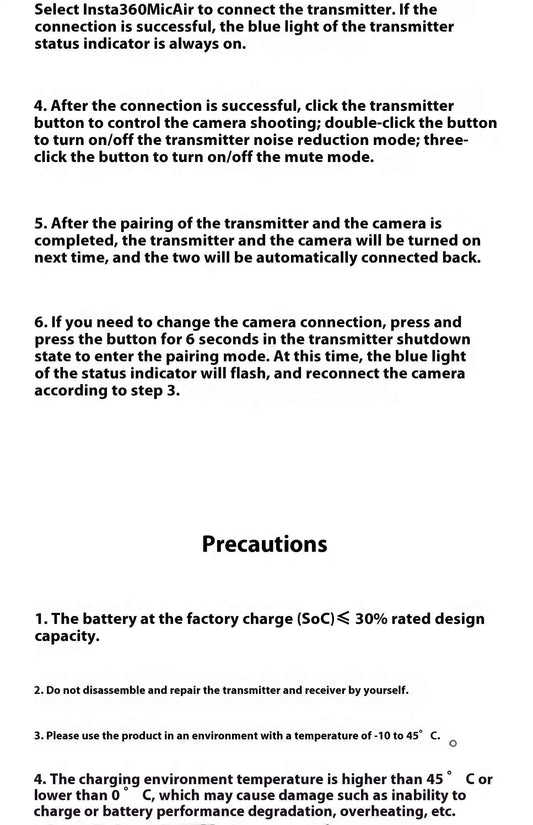 Insta360 X5 Mic Air Transmitter 48khz High-Quality Noise Reduction Compatibility Flow 2 Pro Custom  Recording Upport One-Click