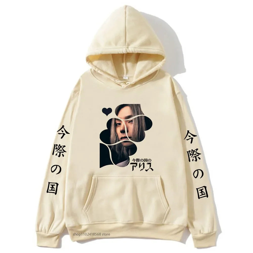 Anime Alice In Borderland Hoodie Chishiya Printed Hoody Women Crewneck Sweatshirts with Hooded Men Long Sleeve Pullover Cool Top SS69 24.69 Kahki / M