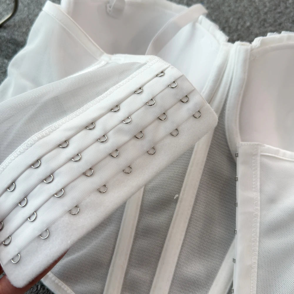 korean fashion mesh summer Fashion fishbone camis Corset  Slim Hotsweet Tank Top Women sweet crop top SS69