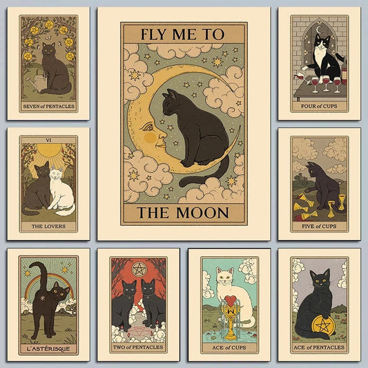 Vintage Cat Card Art Poster Canvas Printing Fashion House Home Furnishings Rural Villas Decoration Aesthetics Natural Canvas Art SS69