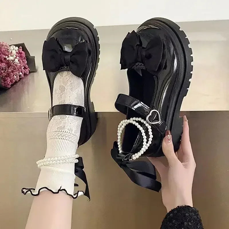 Women's Casual Shoes New Kawaii Pearl Chain Mary Jane Women's Shoes Fashion Versatile Lolita Loafers Outdoor Sandals 여성화 로레타 SS69
