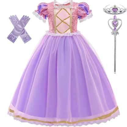FSMKTZ Girls Rapunzel Princess Costume Puff Sleeve Ball Gown Dress