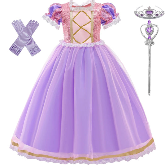 FSMKTZ Girls Rapunzel Princess Costume Puff Sleeve Ball Gown Dress