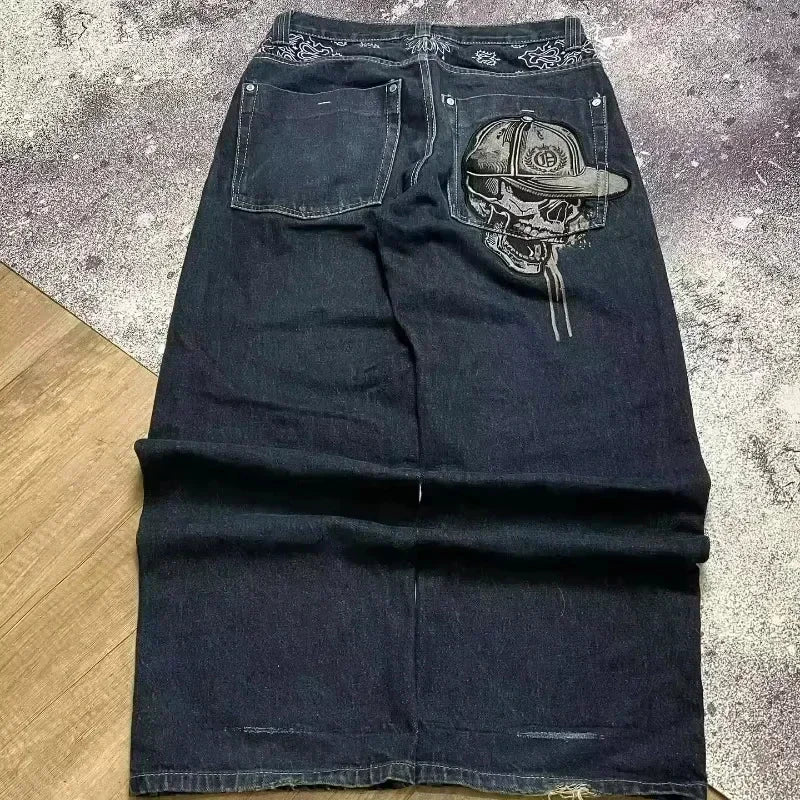 Vintage Low Waist Hip Hop Cherry Blossom Embroidered Jeans Wide Leg Trousers Y2K Clothes Mens Womes Embroidered Baggy Jeans