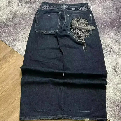 Vintage Low Waist Hip Hop Cherry Blossom Embroidered Jeans Wide Leg Trousers Y2K Clothes Mens Womes Embroidered Baggy Jeans