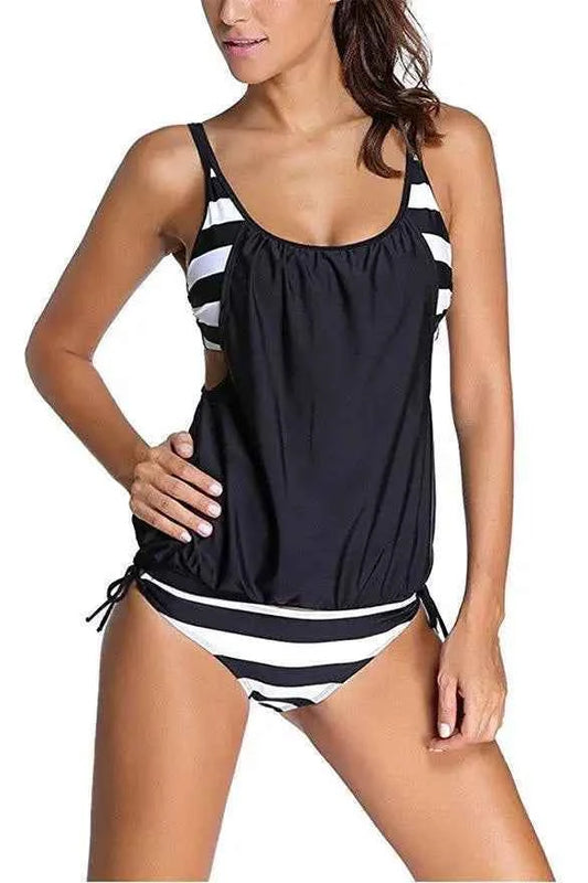 Women PLus Size Striped Tankini Vest Top Strap Swimsuits Swimwear Tankini  Ladies Female Belly Covered Tankini Set FS1736