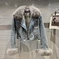 Winter Women Denim Coat Jacket Fox Collar Short  Warm High Street Outerwear Thicken Coat High Quality Luxury Design Party Wear