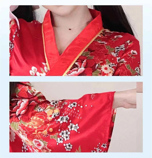 Japanese Kimono Yukata Robes Kawaii Girls Floral Printed Haori Suit Lovely Lolita Dress For Women Maid Cosplay Costume Halloween